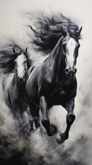 Obraz na płótnie Canvas Cavalos preto e branco 