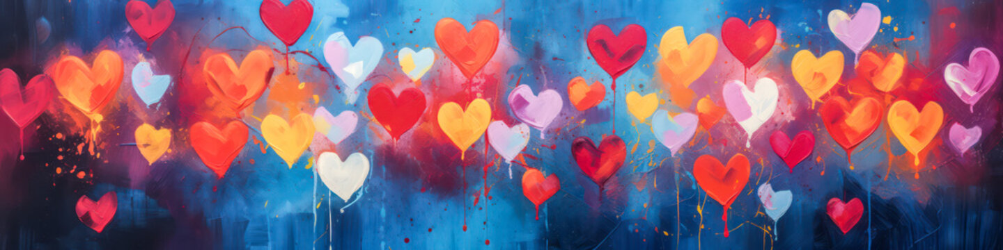 Naklejki Colorful hearts as panorama background wallpaper illustration