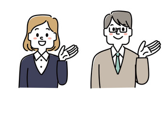説明する学校の先生のイラストセット