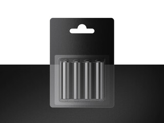3D illustration. AA battery pack mockup isolated on black background