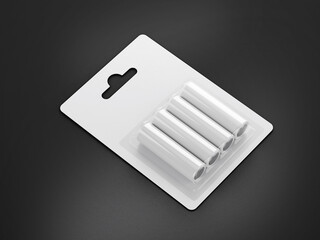 3D illustration. AA battery pack mockup isolated on black background