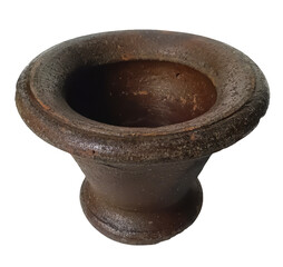 Antique mortar isolated on white background. Clipping path included.