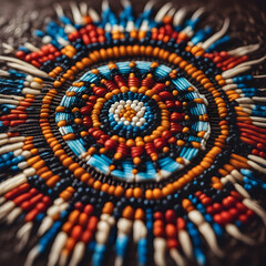 Native american beadwork art on leather fabric