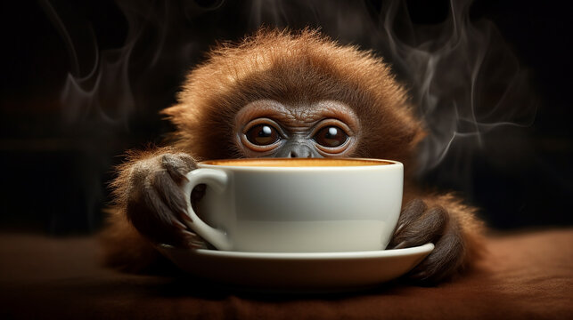 Memes Engraçado Macaco tomando café,  Bebida, Arte Animal
