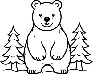 Bear vector illustration. Black and white outline Bear coloring book or page for children
