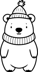 Bear vector illustration. Black and white outline Bear coloring book or page for children