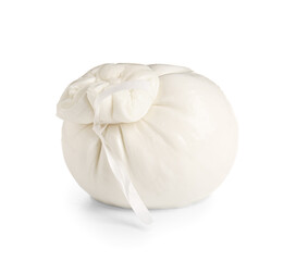Tasty Burrata cheese on white background