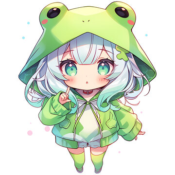 Kawaii Chibi Frog Girl Clipart