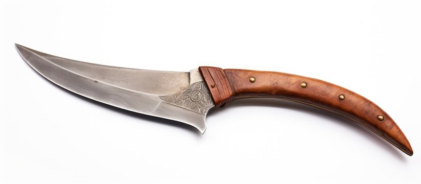 Vintage Ghurkha Kukri knife closeup isolated on white
