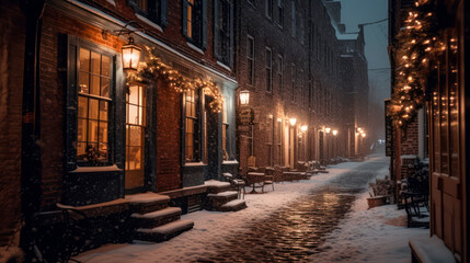 Old town in winter, snowy