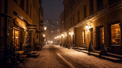 Fototapeta na wymiar Old town in winter, snowy