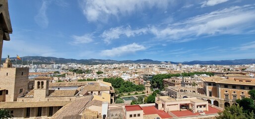 Naklejka premium terrific view from la seu terraces on port and shore of palma de mallorca 