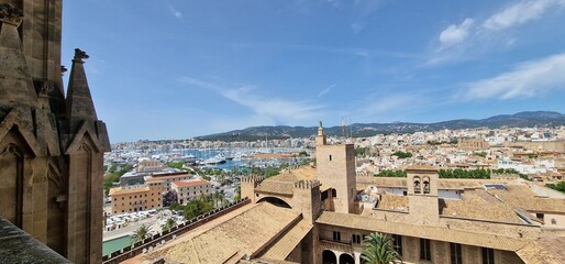 terrific view from la seu terraces on port and shore of palma de mallorca 