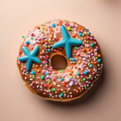 A donut shaped like a starfish, with colorful sprinkles as its arms2