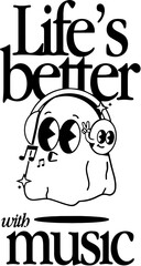 Ilustracion de un fantasma escuchando musica
