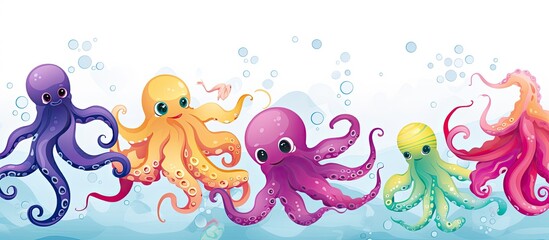 Seamless multicolor sea background with unique new octopus