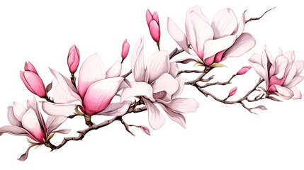 Obraz na płótnie Canvas A painting of a pink flower on a branch. Magnolia flowers.