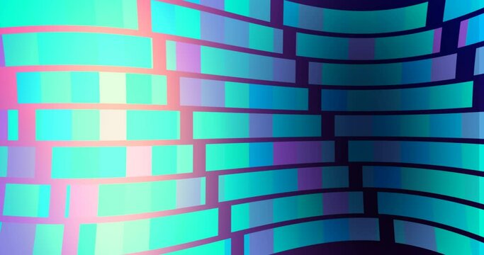 Abstract wavy striped geometric neon background. 4K resolution Abstract loop animation of disco ball inside background.