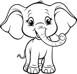 Elephant vector illustration. Black and white outline Elephant coloring book or page for children