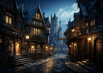 Naklejka premium Golden lights, silvery snow, and a city that dreams with its eyes open