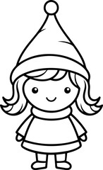 Girl vector illustration. Black and white outline Girl coloring book or page for children