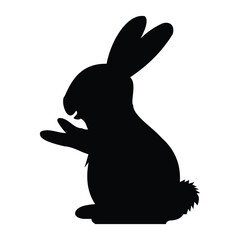 Rabbit black silhouette isolated on white background. Vector illustration for your design. Pet animal design elements, herbivorous animals