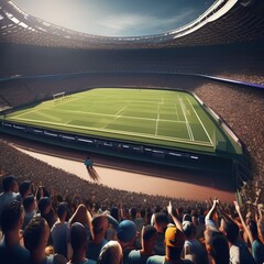 36 Render a pixel art sports stadium with a cheering crowd and athletes in action2 - obrazy, fototapety, plakaty