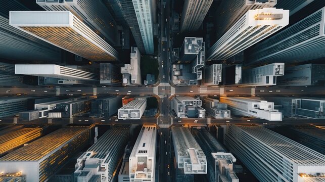 Aerial view of the metropolis city skyline with drone