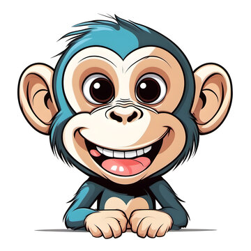 Sweet Comic Monkey Smiles, Cartoon Style, Isolated with White Background