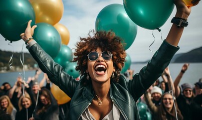 Smiling men enjoying mountain scenery in dreadlocks