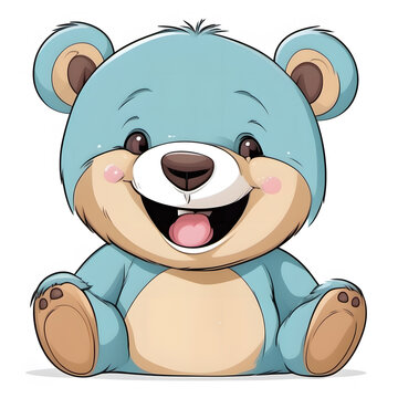 Sweet Comic Bear Smiles, Cartoon Style, Isolated with White Background