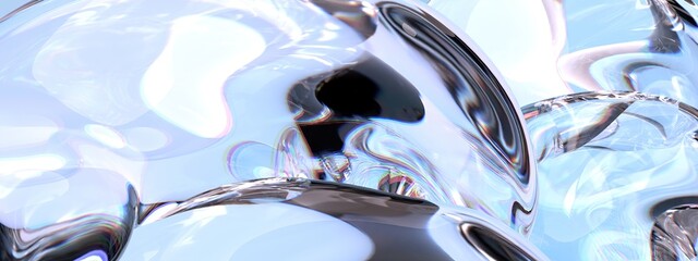 Crystal transparent fresh glass, water-like elegant and modern 3D Rendering abstract background