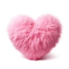 A pink fluffy heart on a white background. - obrazy, fototapety, plakaty