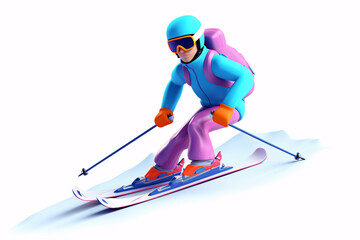 Obraz premium Winter solstice, outdoor skiing in winter snow to exercise extreme sports 3D concept illustration