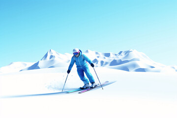 Winter solstice, outdoor skiing in winter snow to exercise extreme sports 3D concept illustration - obrazy, fototapety, plakaty