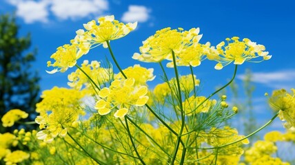 Fototapeta premium yellow flowers on blue sky