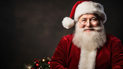 Naklejka premium Happy Santa Claus background, Festive celebration, Copy space, Father Christmas. Generative AI