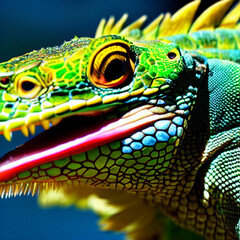 Generative AI. A vibrant emerald-hued iguana in exquisite detail.