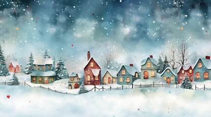 A Pretty and Snowy Square in a Cold day near Christmast with a few people admiring the view. in the Style of Cartoon and Water Painting.

