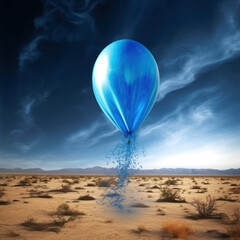  A blue balloon in a blazing scene helium escaping
