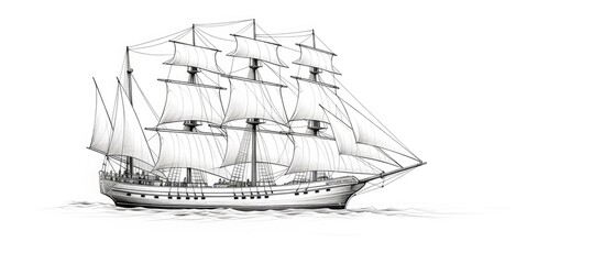 Ancient sailing ship illustrated on white