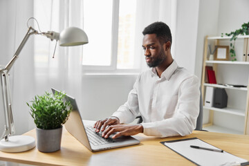 freelancer man african freelance computer student job laptop online education american office