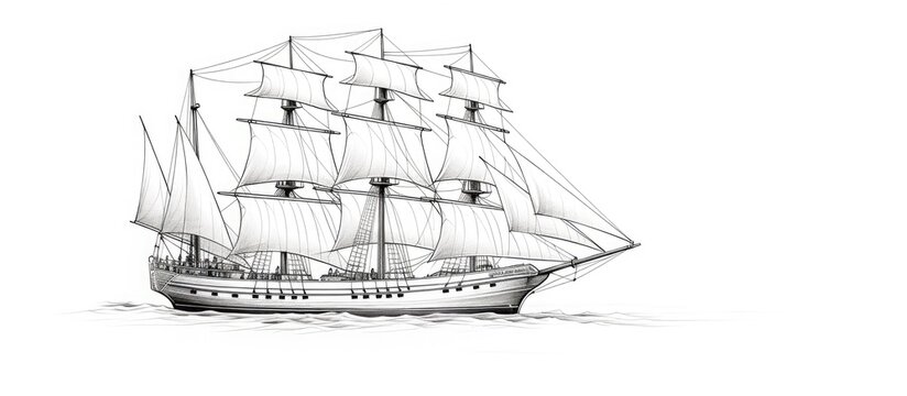 Ancient sailing ship illustrated on white