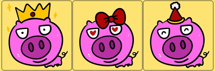 cute pigs on yellow background