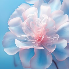 Fototapeta premium A Soft Pink Colored Flower Underwater Floating in a Completely Blue Background