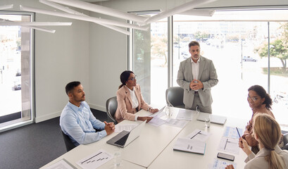 Busy senior company professional executive leader ceo manager leading business conference meeting...