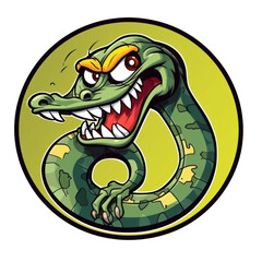 Fototapeta premium Sticker animated cartoon snake covering his tail 