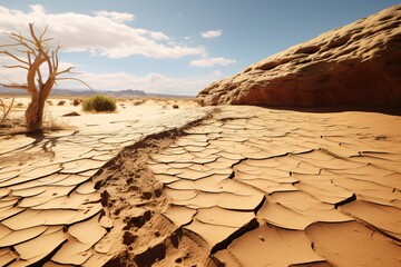 Fototapeta na wymiar Amazing Desert during Midday. Sahara in a Windy Summer Day. Drought Ground, Huge Cracks.