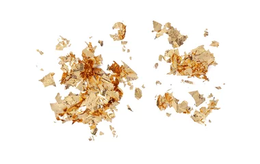  Many pieces of edible gold leaf isolated on white, top view © New Africa