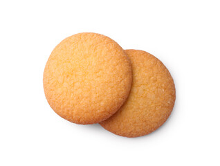 Tasty Danish butter cookies isolated on white, top view